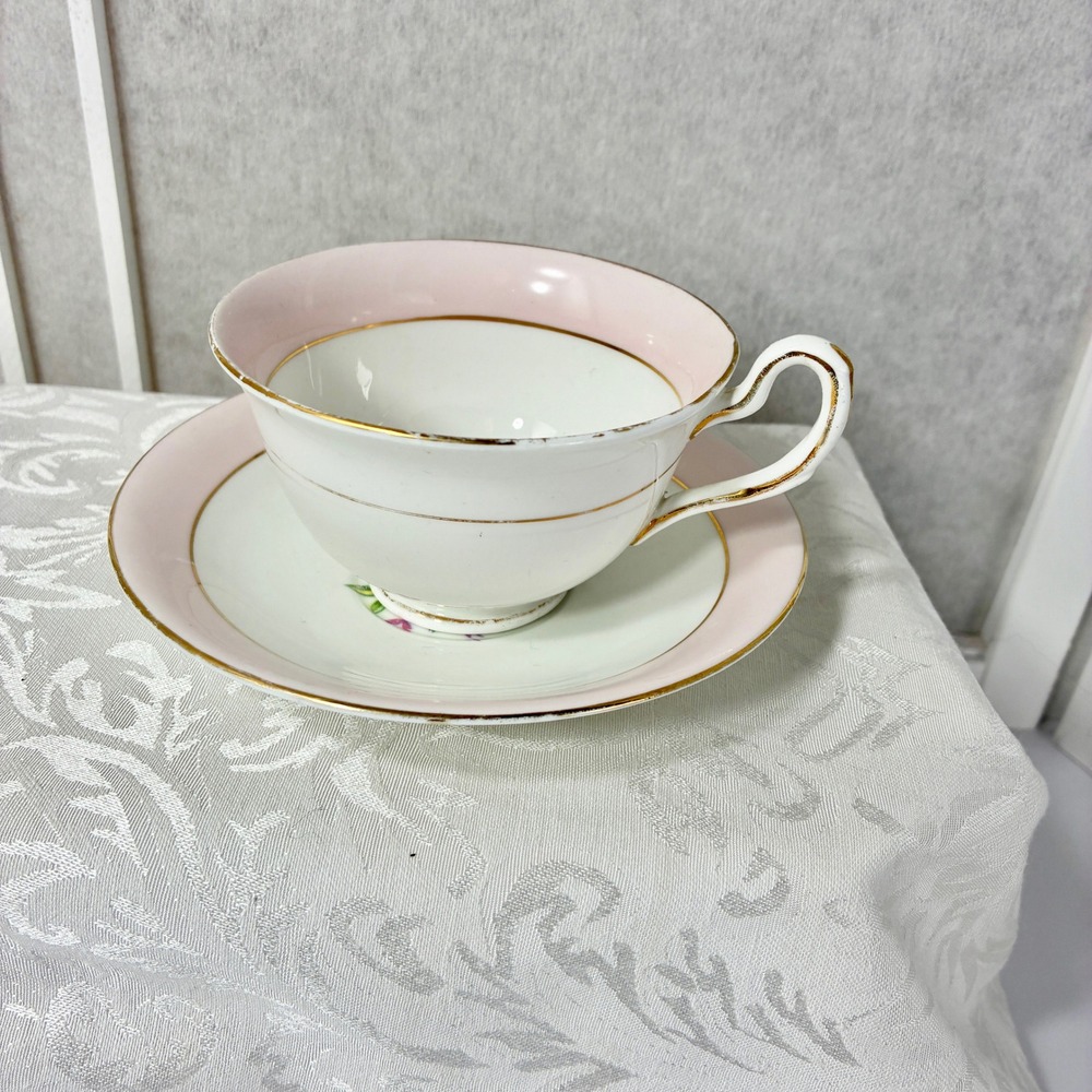 Clare Bone China Tea Cup and Saucer Set Pink Floral Gold Gilt Made in England